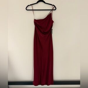 Express Burgundy Satin One-Shoulder Midi Dress